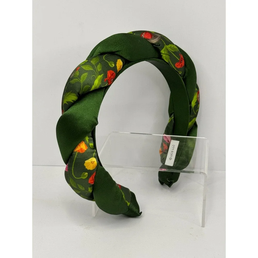 Women's Forest‎ Green Braided Satin Mushroom Floral Padded Headband Cottagecore
